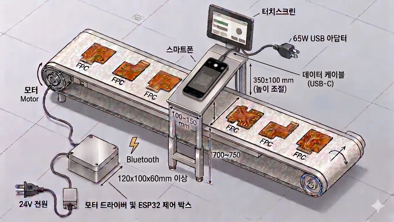 임베디드 보드 적용 — Jetson 엣지 검사기, RVOS 장치 제어부, 스마트폰·ESP32 컨베이어 구성도 (4/4)